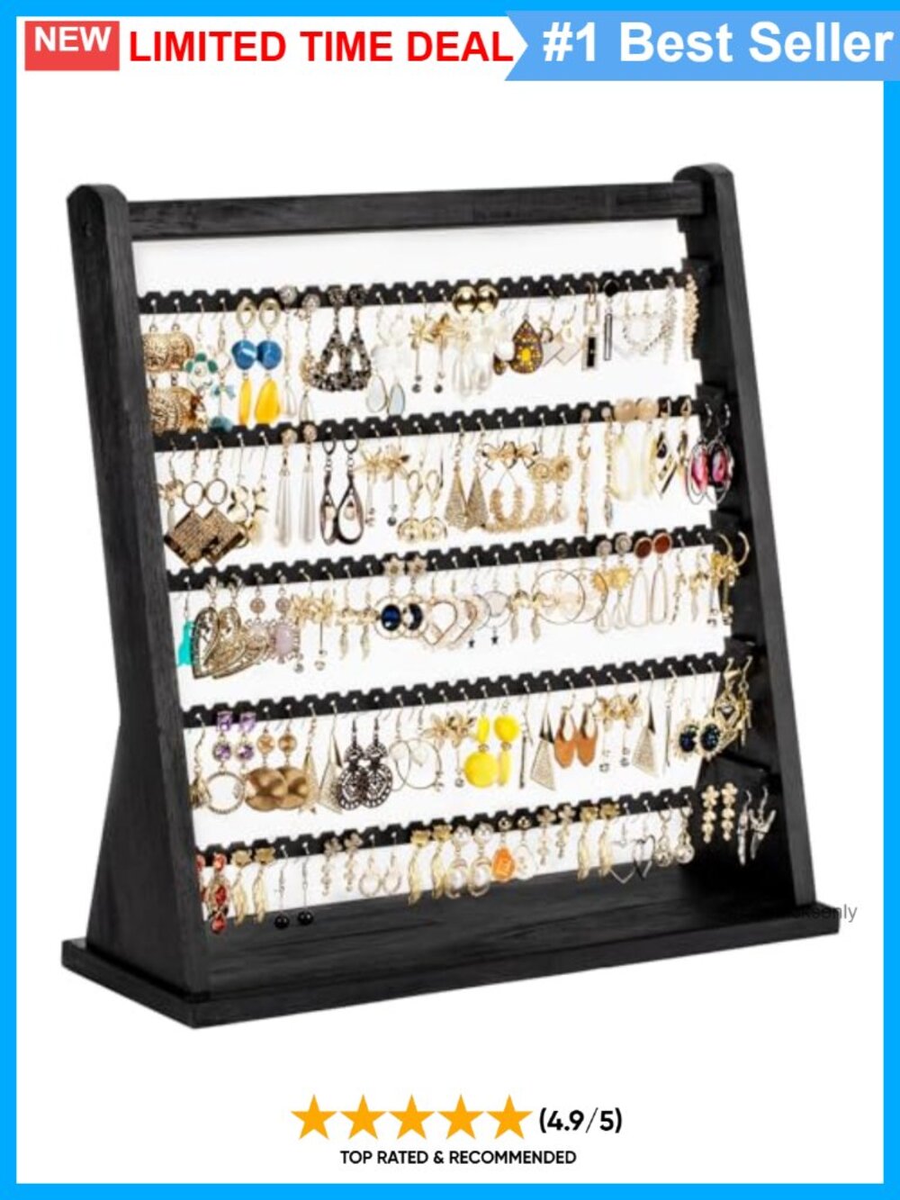 Rustic Wood Earring Holder Stand 5 Layer Jewelry Organizer 270 Holes